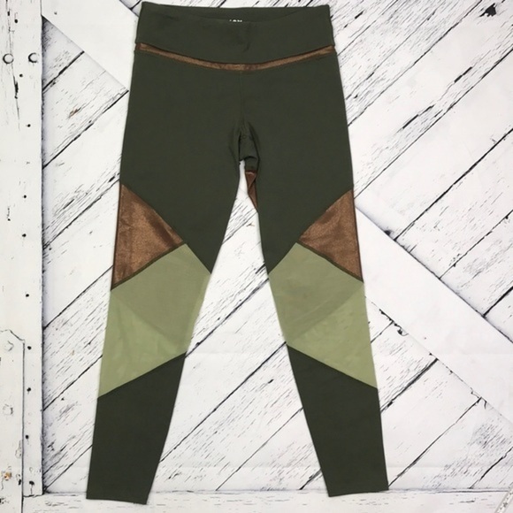 JOYLAB 7/8 Shine & Mesh Pieced Legging Deep Olive - Picture 3 of 13